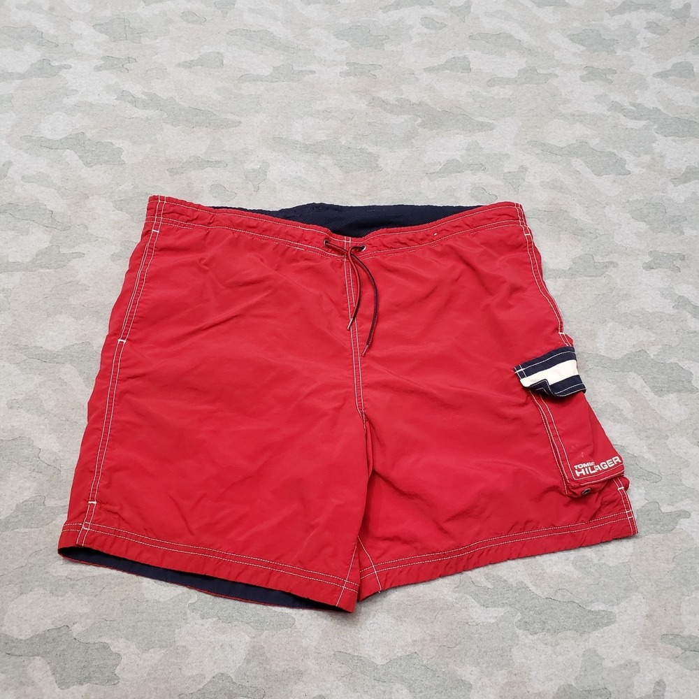 Vintage Tommy Hilfiger Trunks Shorts Mens Medium Red Pocket Y2k